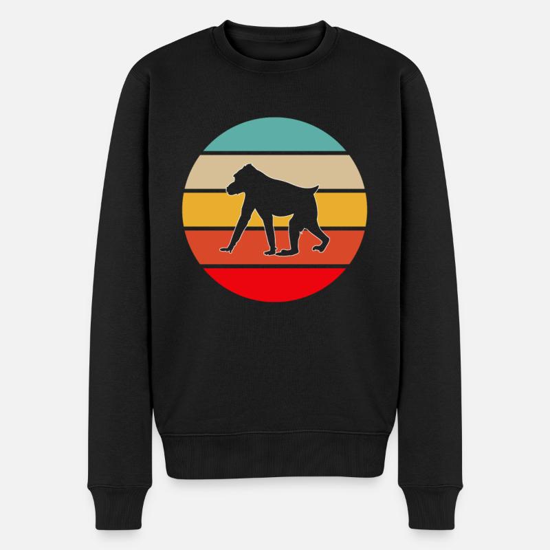 Affe Retro - Männer Premium Bio Pullover - Schwarz