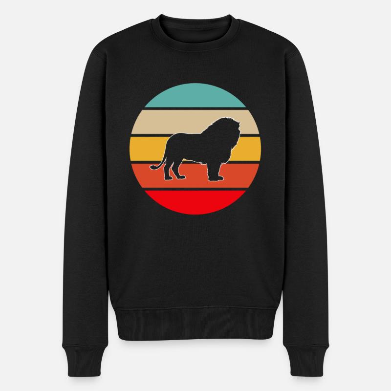 Löwe Retro - Männer Premium Bio Pullover - Schwarz