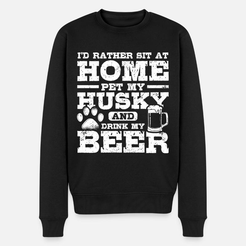 Bière et husky sibérien - Pull Premium bio Homme - noir
