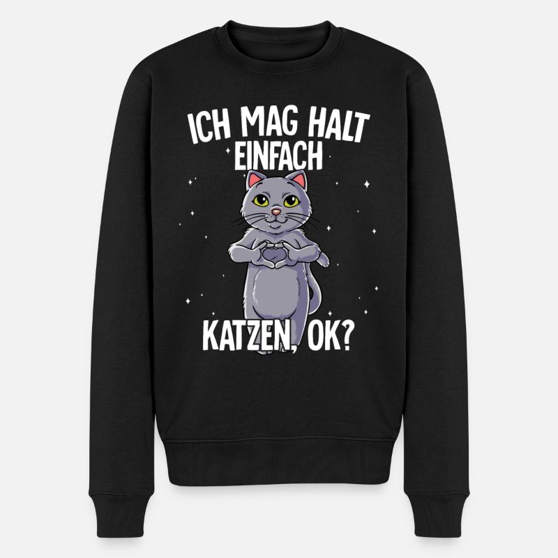 Ich mag halt einfach Katzen - Männer Premium Bio Pullover - Schwarz