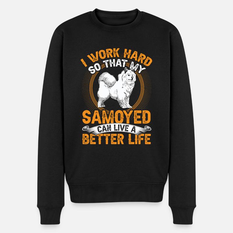 Samojede arbeite hart Samojedenspitz - Männer Premium Bio Pullover - Schwarz