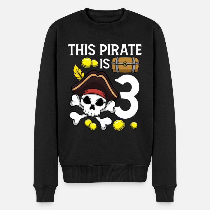 Skelett Dieser Pirat ist 3. Piratengeburtstag - Männer Premium Bio Pullover - Schwarz