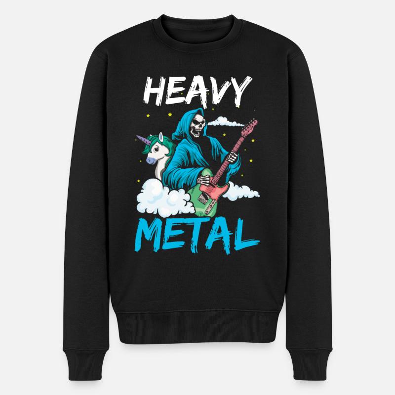 Grim Bone Unicorn Guitar Metal Music Heavy Rock - Männer Premium Bio Pullover - Schwarz