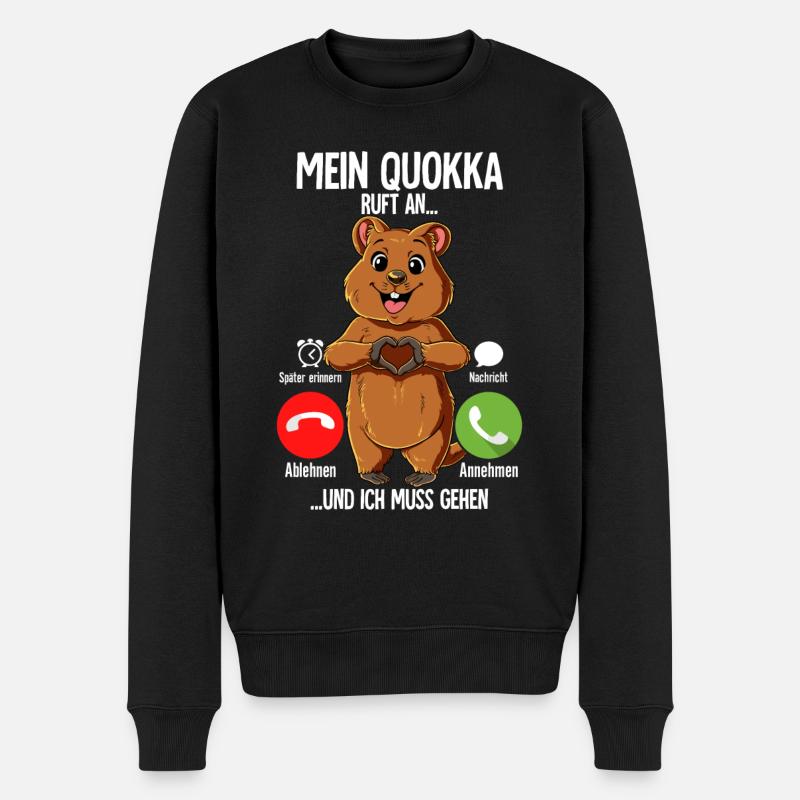 Mein Quokka Ruft An - Männer Premium Bio Pullover - Schwarz