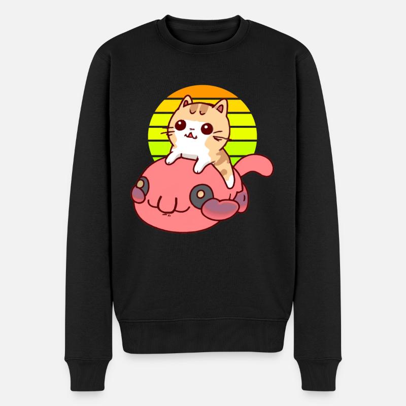 Katze reitet einen Blobfisch - Männer Premium Bio Pullover - Schwarz