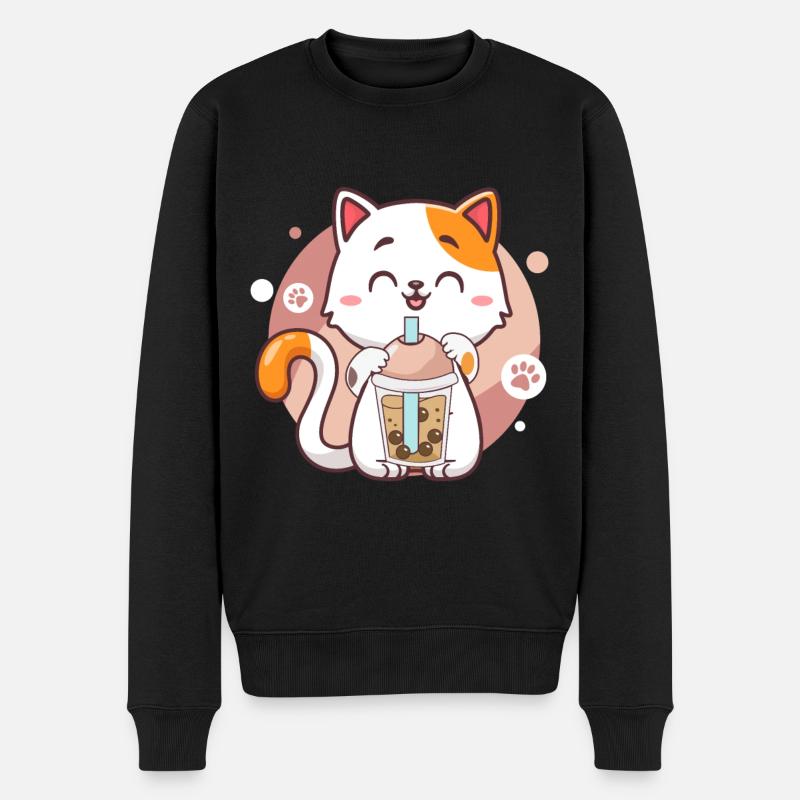 Katze Boba Tee Bubble Tea Anime Kawaii Neko - Männer Premium Bio Pullover - Schwarz
