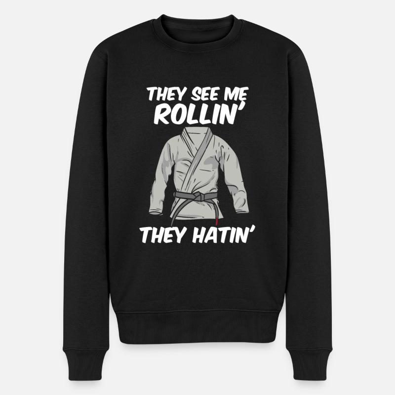 They See Mee Rollin They Hatin Jiu Jitsu BJJ - Männer Premium Bio Pullover - Schwarz