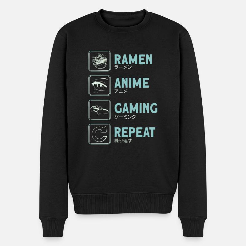 Ramen-anime-gaming-wiederholung - Männer Premium Bio Pullover - Schwarz