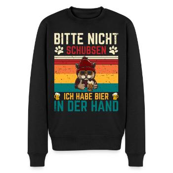 Bitte nicht schubsen, Ich habe Bier in der Hand - Männer Premium Bio Pullover - Schwarz - Vorne - Nico (187cm)