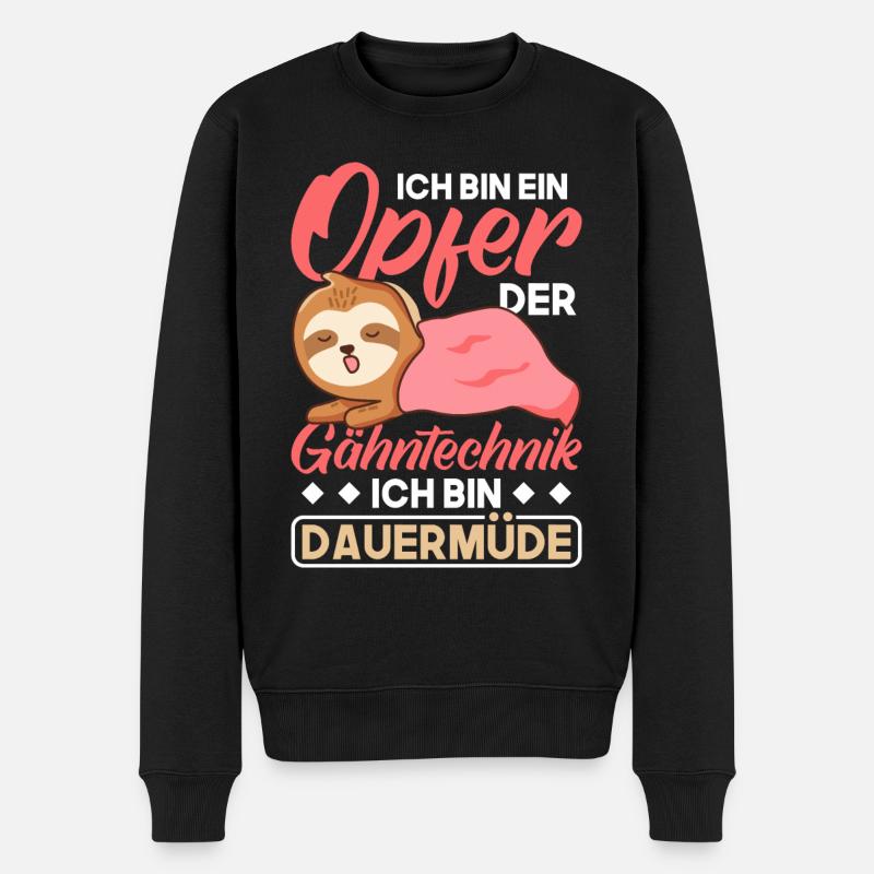 Faultier Morgenmuffel Dauermüde - Männer Premium Bio Pullover - Schwarz