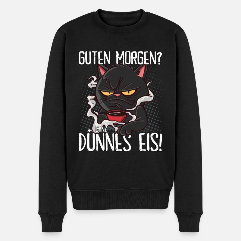 Katze mit Kaffee - Guten Morgen? Ganz dünnes Eis! - Männer Premium Bio Pullover - Schwarz