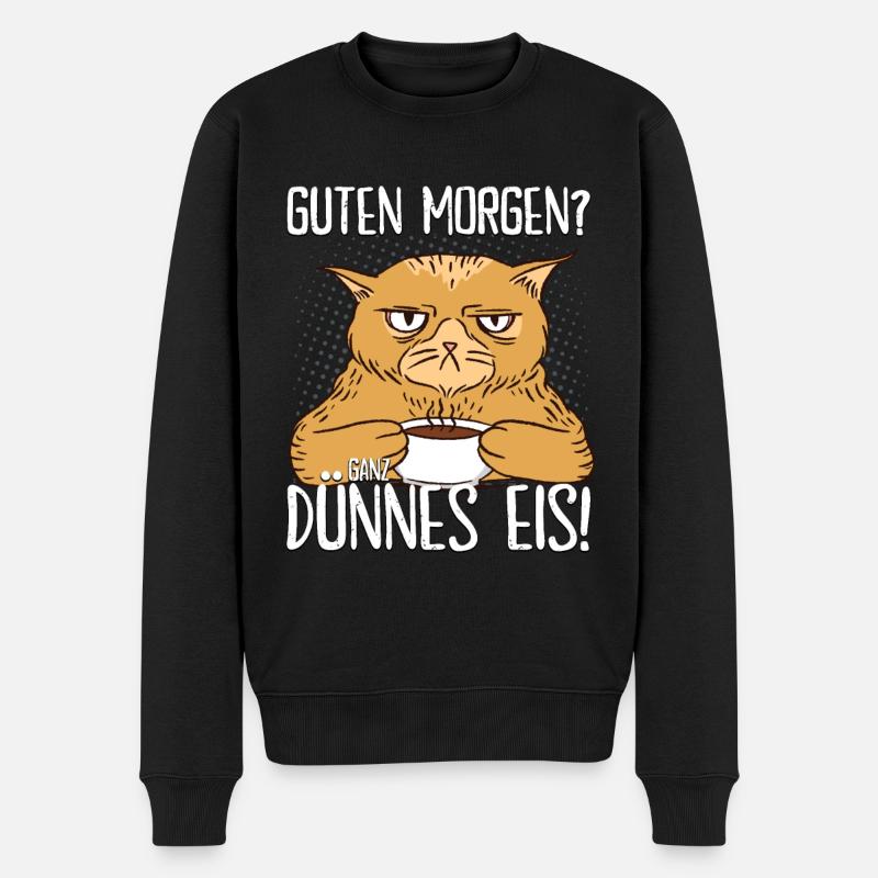 Katze mit Kaffee - Guten Morgen? Ganz dünnes Eis! - Männer Premium Bio Pullover - Schwarz