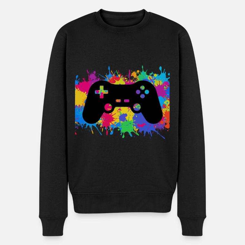 Gamer Gaming Controller Bunt rainbow Game Geschenk - Männer Premium Bio Pullover - Schwarz