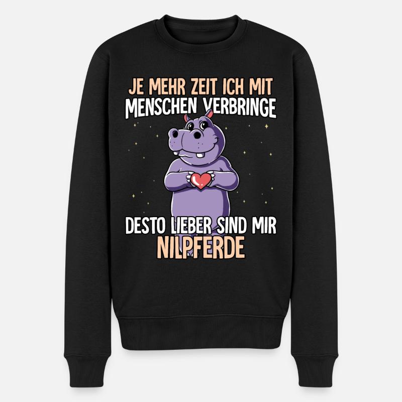 Nilpferd - Männer Premium Bio Pullover - Schwarz