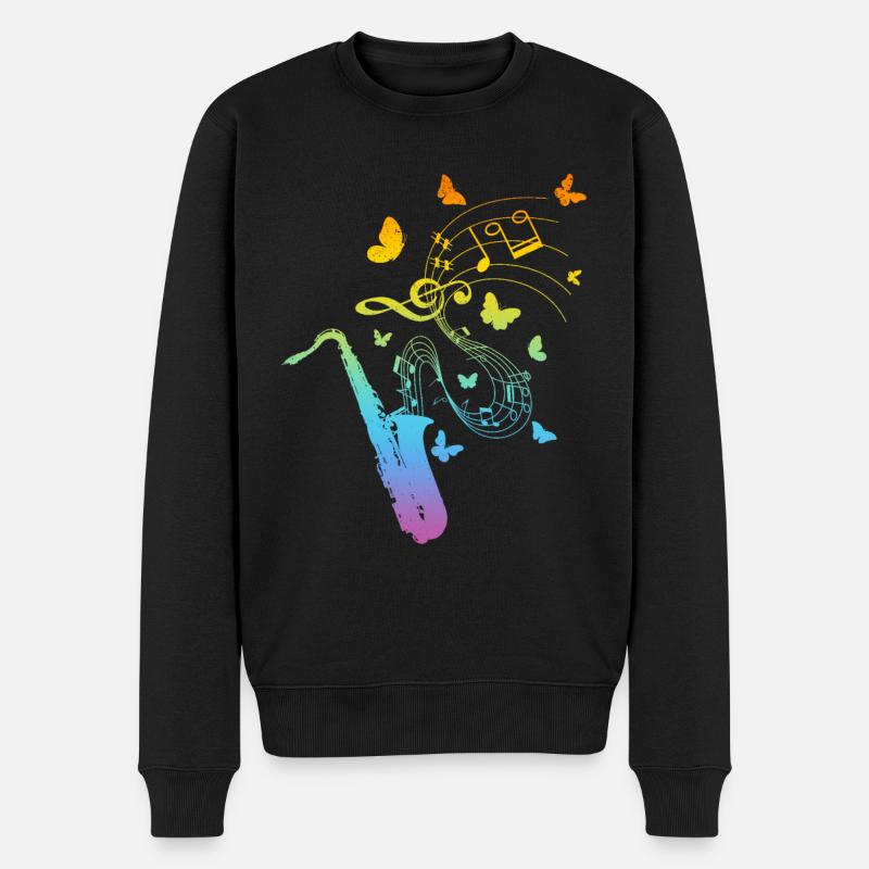 Saxophonist Saxophone Player Saxophone Butterflies - Männer Premium Bio Pullover - Schwarz