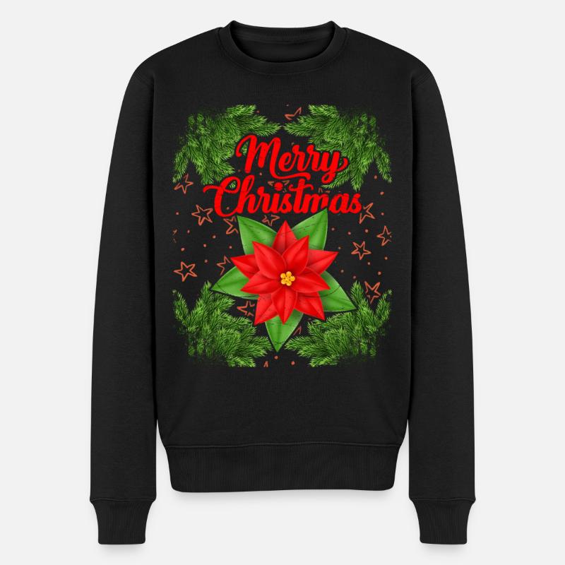 Branches de Noël, poinsettia, motif de Noël - Pull Premium bio Homme - noir