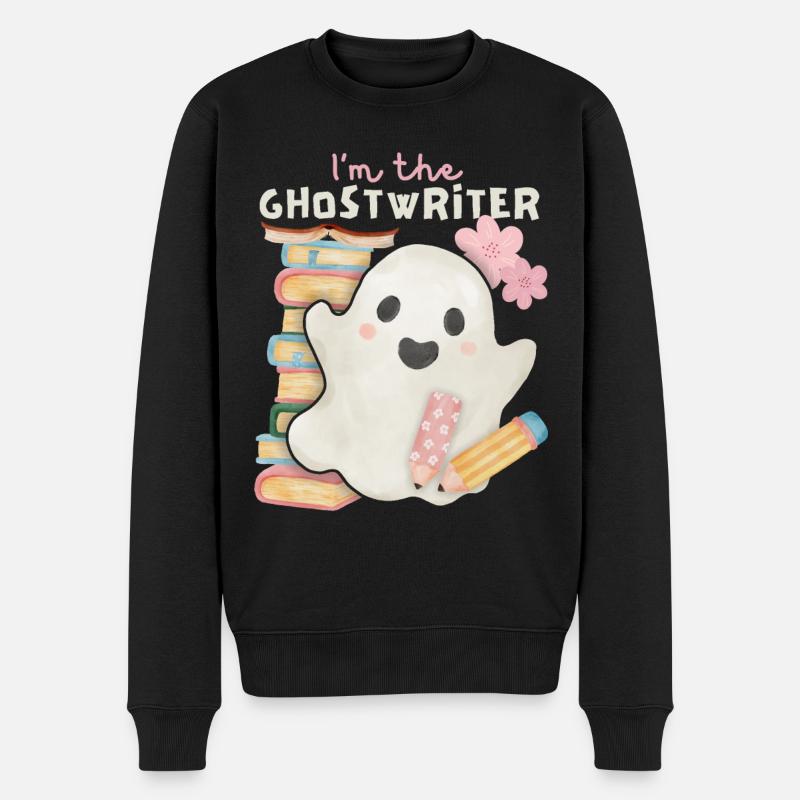 Lustiger Kawaii-Geist, Spruch, Ghostwriter, Bücher - Männer Premium Bio Pullover - Schwarz