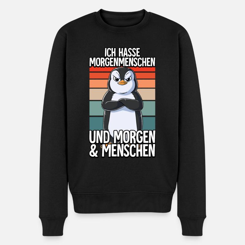 Ich Hasse Morgenmenschen Pinguin - Männer Premium Bio Pullover - Schwarz