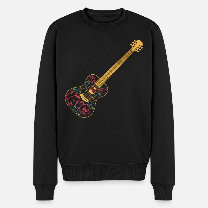 Guitar With Cats Guitar Guitarist Guitar Player Ca - Männer Premium Bio Pullover - Schwarz