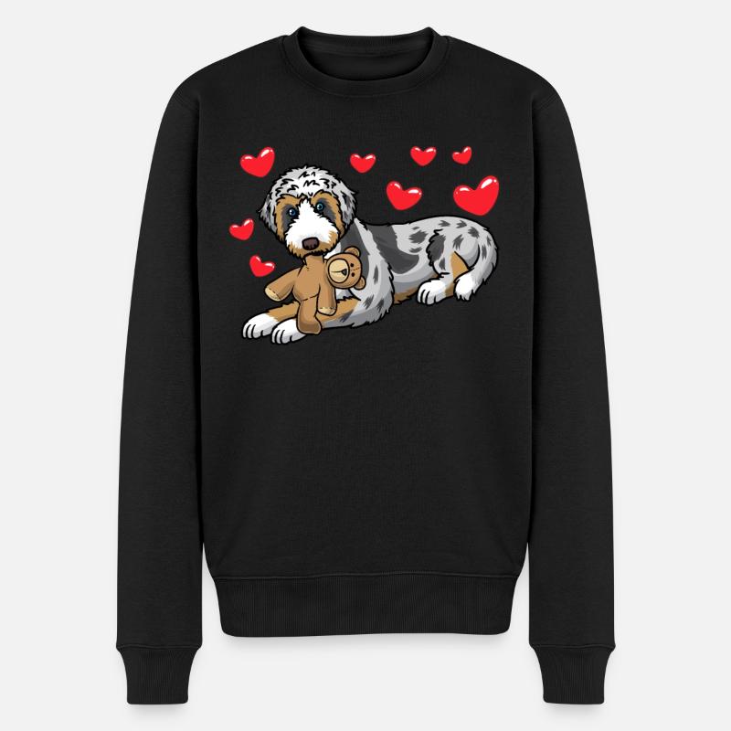 Aussiedoodle Hund Mit Kuscheltier - Männer Premium Bio Pullover - Schwarz