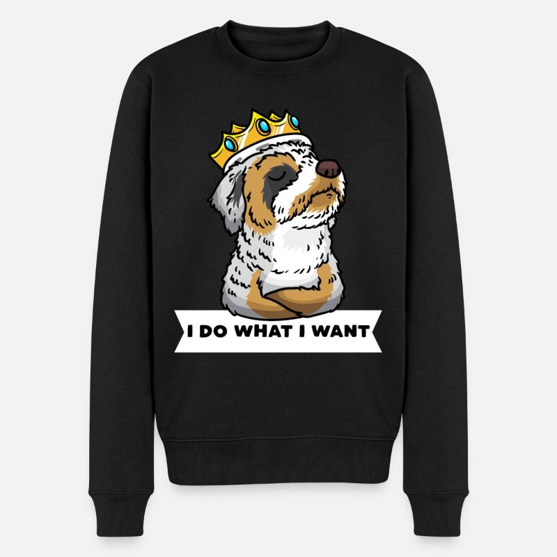Aussiedoodle Hund Mit Krone - Männer Premium Bio Pullover - Schwarz