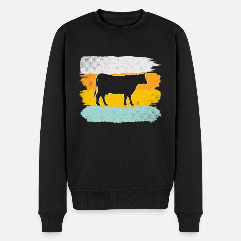 Kuh Retro - Männer Premium Bio Pullover - Schwarz