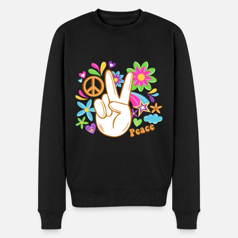 Hippie - Männer Premium Bio Pullover - Schwarz