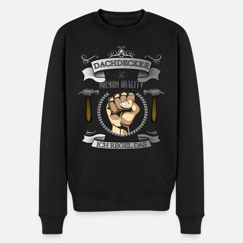 Dachdecker lustiger Spruch Zimmermann - Männer Premium Bio Pullover - Schwarz