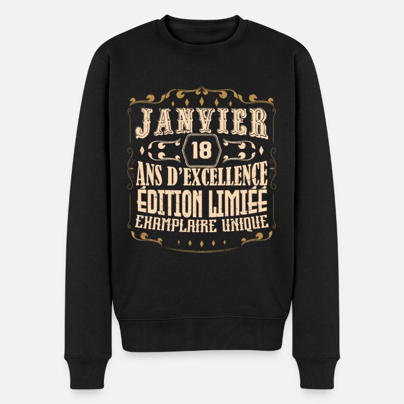 Vintage Janvier 18 ans. anniversaire janvier. - Pull Premium bio Homme - noir