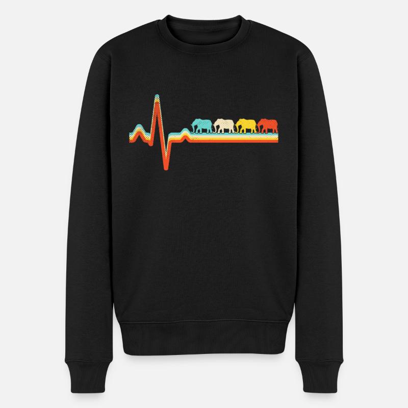 Elefant Retro Herzschlag - Männer Premium Bio Pullover - Schwarz