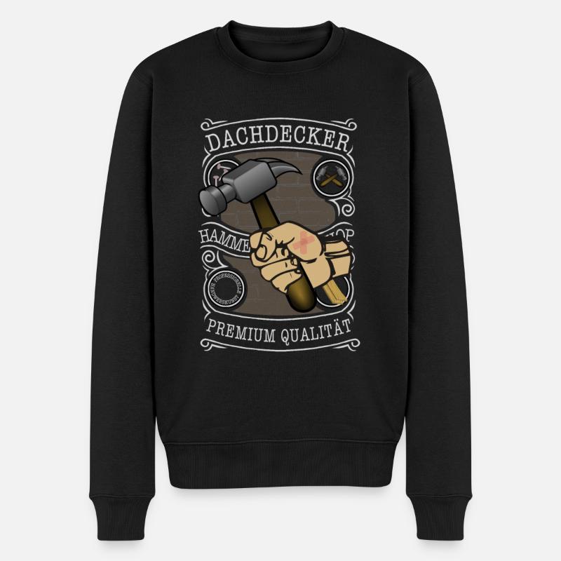 Dachdecker Zimmermann lustiger Spruch - Männer Premium Bio Pullover - Schwarz