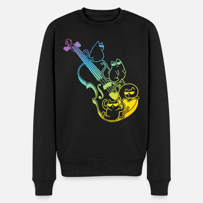 Contrebasse avec chats - Contrebassiste - Pull Premium bio Homme - noir