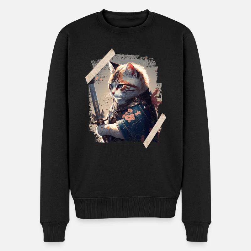 Chat Ninja Samouraï japonais - Pull Premium bio Homme - noir
