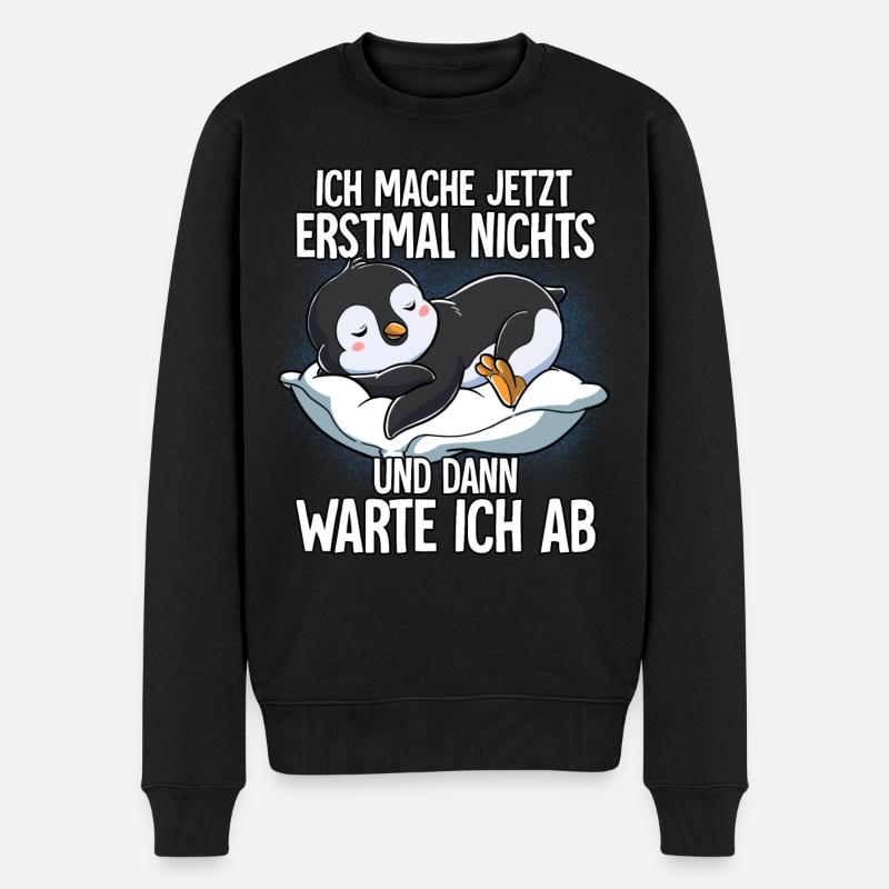 Langschläfer Pinguin Müde Schlaf - Männer Premium Bio Pullover - Schwarz
