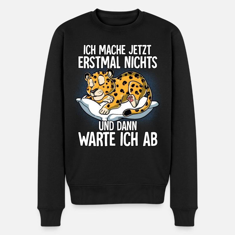 Langschläfer Leopard Müde Schlaf - Männer Premium Bio Pullover - Schwarz