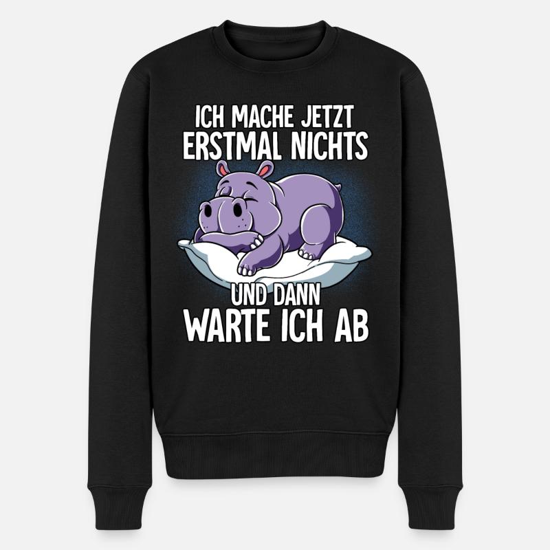 Langschläfer Nilpferd Müde Schlaf - Männer Premium Bio Pullover - Schwarz