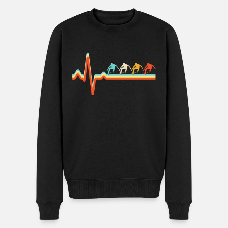 Patinage rétro battement de cœur - Pull Premium bio Homme - noir