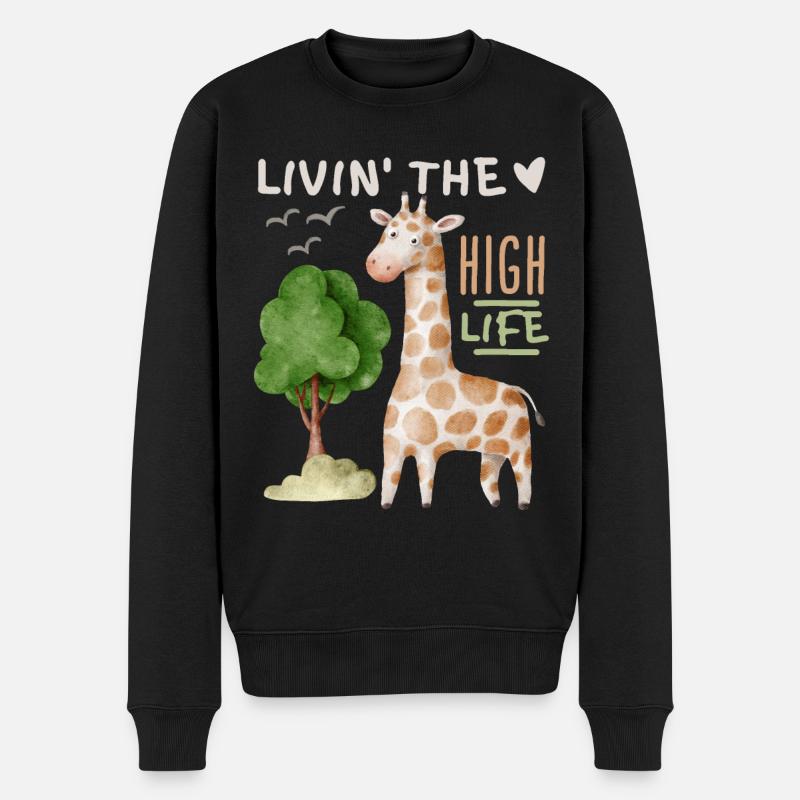 Comic-Giraffe lustiger Spruch Livin'-the-High-Life - Männer Premium Bio Pullover - Schwarz