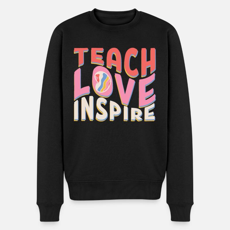 Teach Love Inspire Teacher Retro Groovy Teacher - Männer Premium Bio Pullover - Schwarz