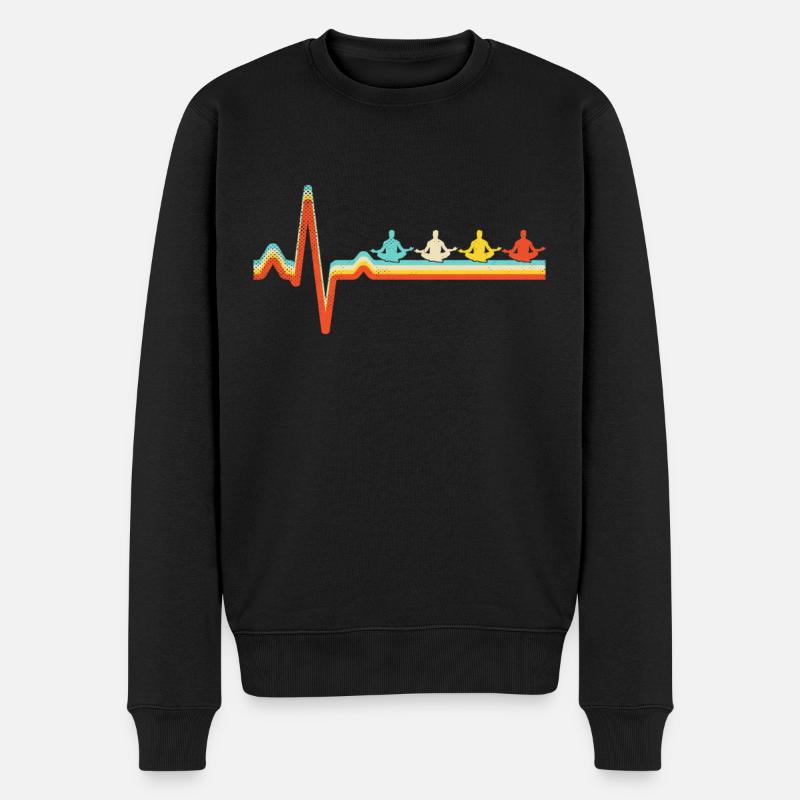 Meditation Retro Herzschlag - Männer Premium Bio Pullover - Schwarz