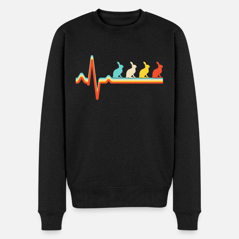 Hase Retro Herzschlag - Männer Premium Bio Pullover - Schwarz
