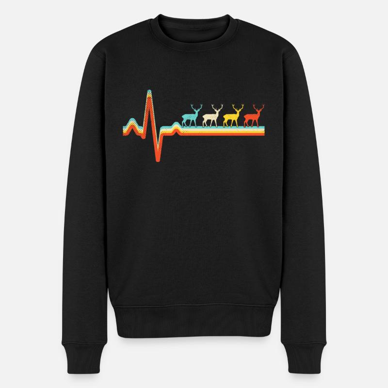 Hirsch Retro Herzschlag - Männer Premium Bio Pullover - Schwarz