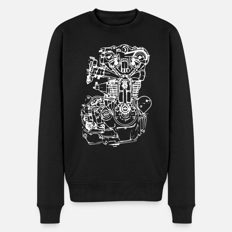 Motor Zeichnung KFZ Mechatroniker Auto Schrauber - Männer Premium Bio Pullover - Schwarz