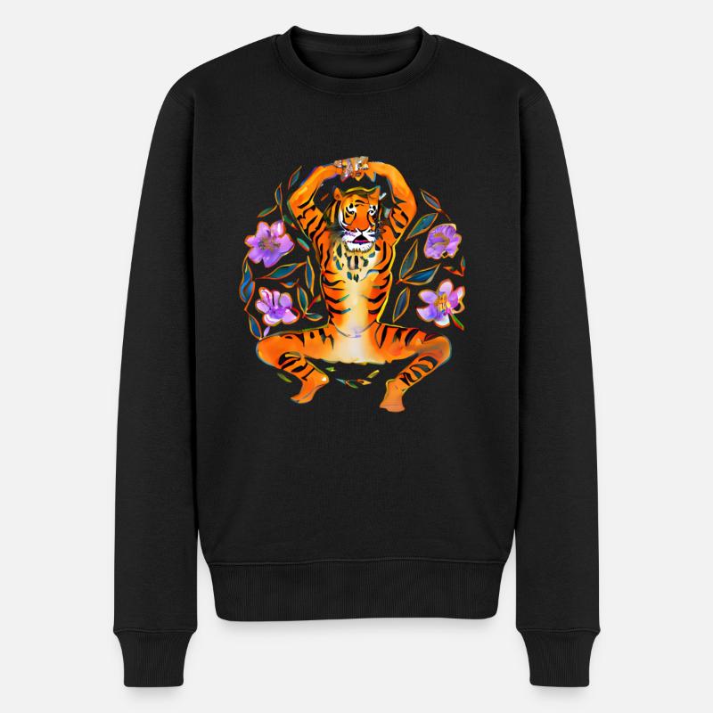 Yoga Tiger aime les fleurs - Pull Premium bio Homme - noir