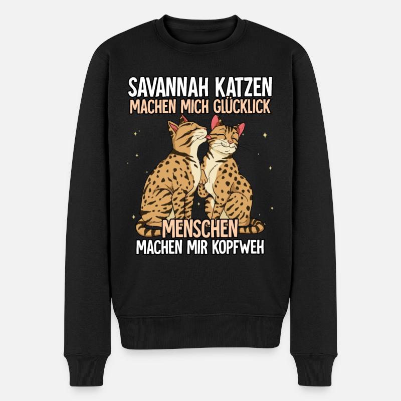 Savannah Katzen - Männer Premium Bio Pullover - Schwarz