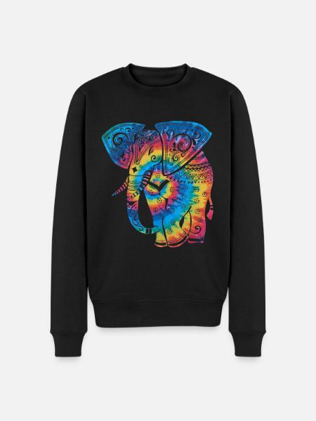 Tie Dye Elephant Mandala - Pull Premium bio Homme - noir