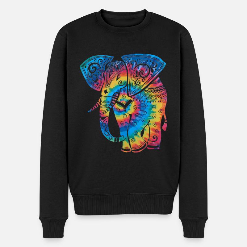 Tie Dye Elephant Mandala - Pull Premium bio Homme - noir
