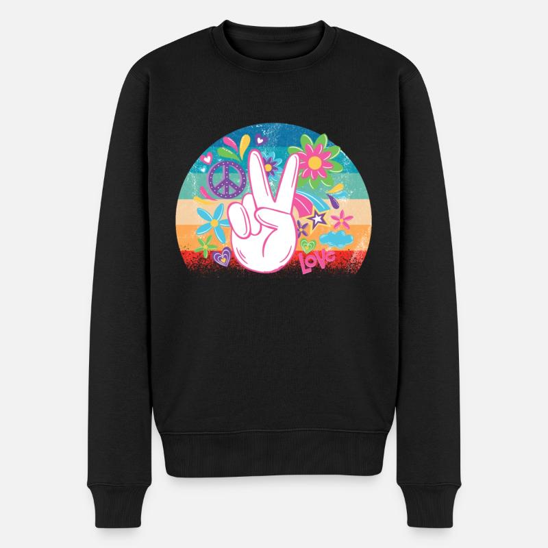 Hippie - Männer Premium Bio Pullover - Schwarz