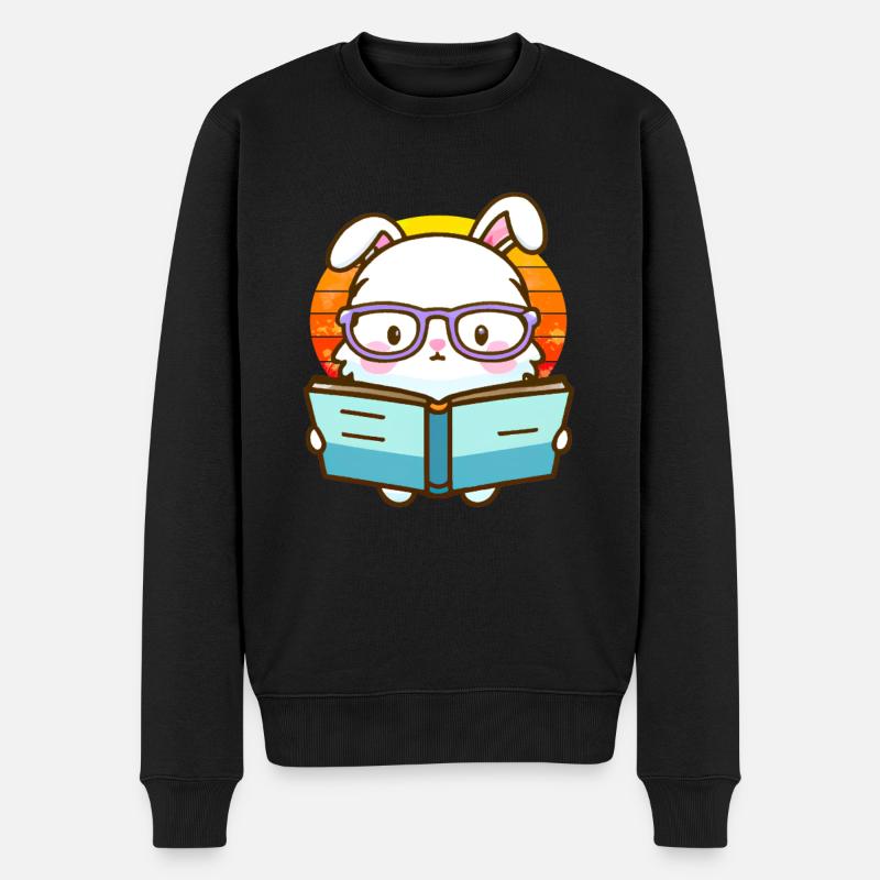 Bücherwurm-Hase - Männer Premium Bio Pullover - Schwarz