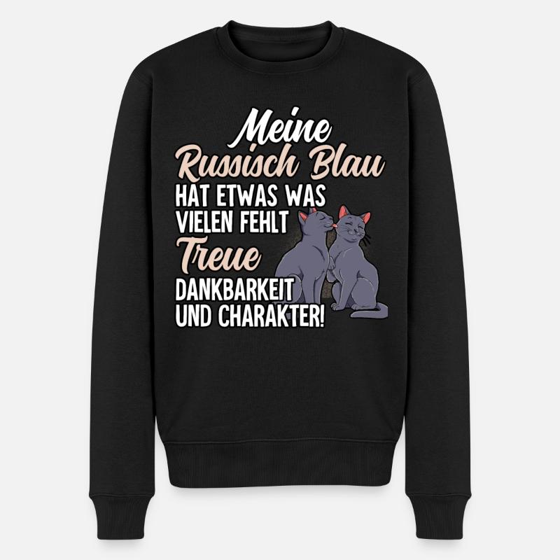 Russisch Blau Katze - Männer Premium Bio Pullover - Schwarz